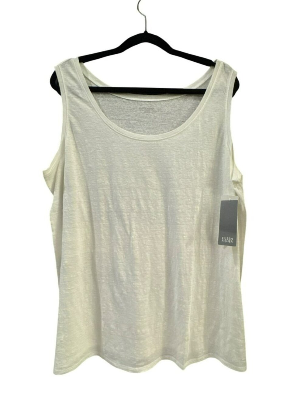 Eileen Fisher 2X NWT White Organic Linen Jersey U-Neck Tank Top Lagenlook New